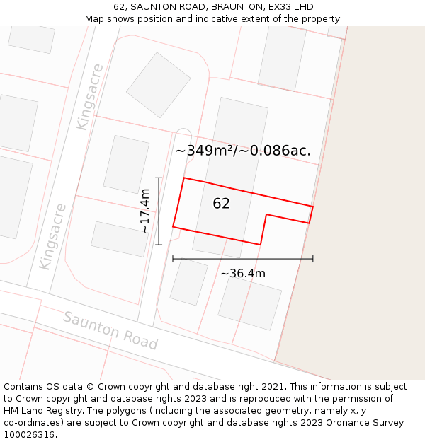 62, SAUNTON ROAD, BRAUNTON, EX33 1HD: Plot and title map