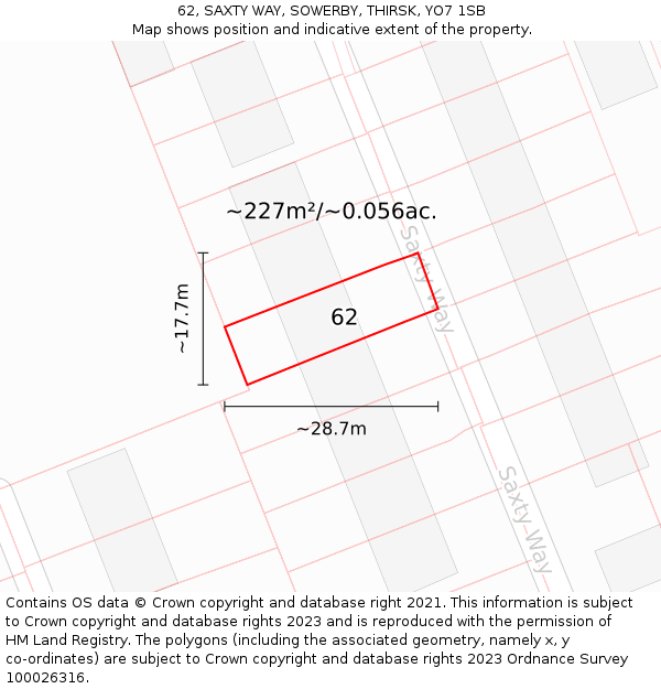 62, SAXTY WAY, SOWERBY, THIRSK, YO7 1SB: Plot and title map