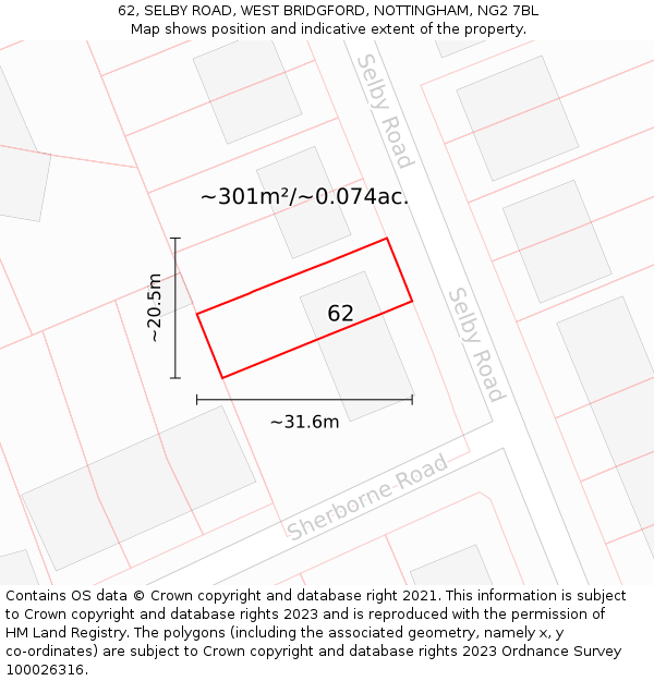 62, SELBY ROAD, WEST BRIDGFORD, NOTTINGHAM, NG2 7BL: Plot and title map