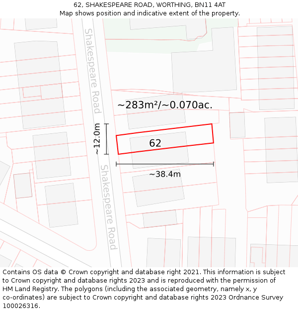 62, SHAKESPEARE ROAD, WORTHING, BN11 4AT: Plot and title map