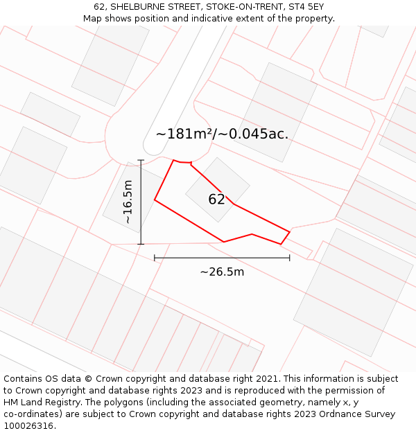 62, SHELBURNE STREET, STOKE-ON-TRENT, ST4 5EY: Plot and title map