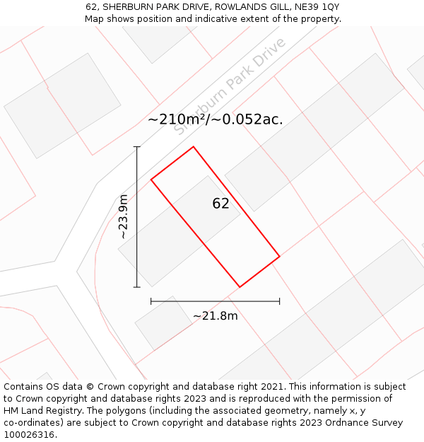 62, SHERBURN PARK DRIVE, ROWLANDS GILL, NE39 1QY: Plot and title map