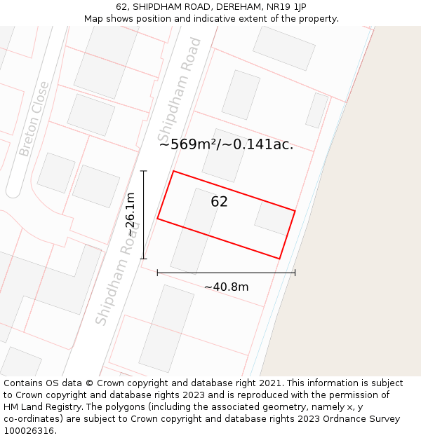 62, SHIPDHAM ROAD, DEREHAM, NR19 1JP: Plot and title map