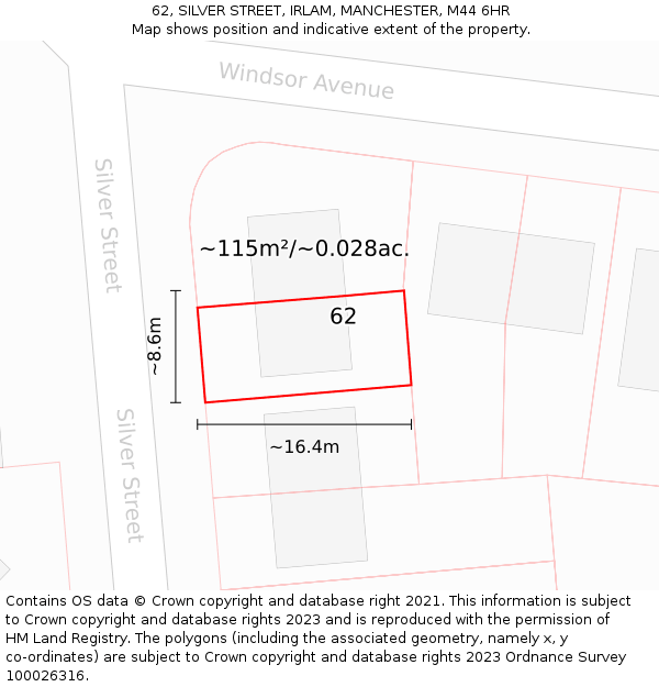 62, SILVER STREET, IRLAM, MANCHESTER, M44 6HR: Plot and title map