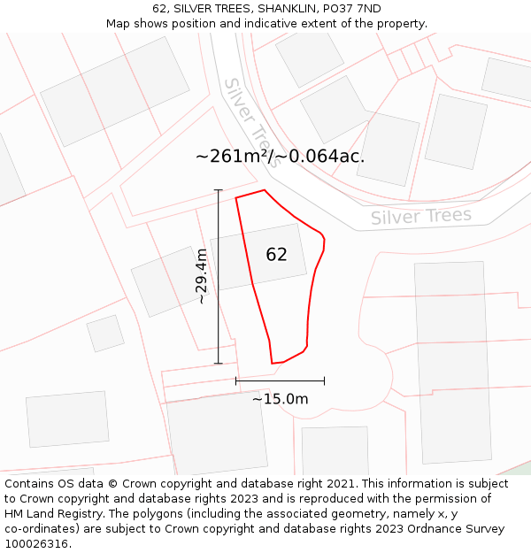 62, SILVER TREES, SHANKLIN, PO37 7ND: Plot and title map