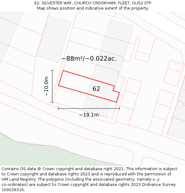 62, SILVESTER WAY, CHURCH CROOKHAM, FLEET, GU52 0TP: Plot and title map