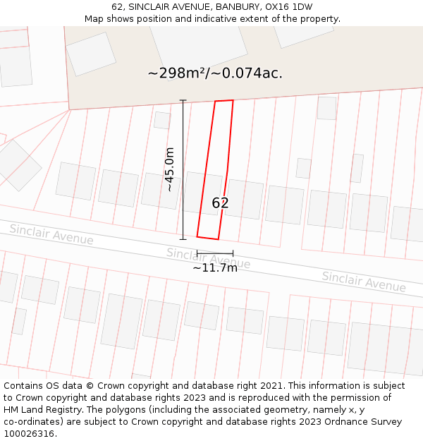 62, SINCLAIR AVENUE, BANBURY, OX16 1DW: Plot and title map