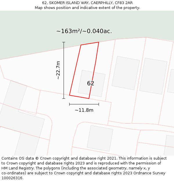 62, SKOMER ISLAND WAY, CAERPHILLY, CF83 2AR: Plot and title map