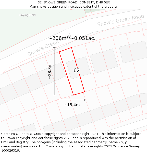 62, SNOWS GREEN ROAD, CONSETT, DH8 0ER: Plot and title map