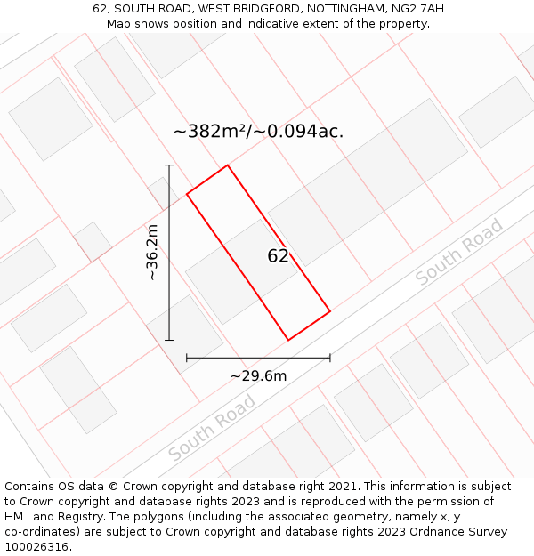 62, SOUTH ROAD, WEST BRIDGFORD, NOTTINGHAM, NG2 7AH: Plot and title map