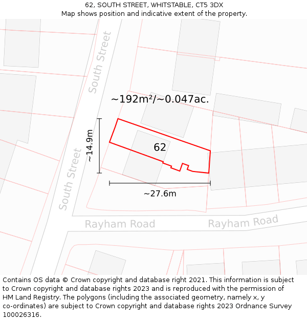 62, SOUTH STREET, WHITSTABLE, CT5 3DX: Plot and title map