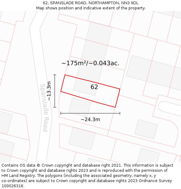 62, SPANSLADE ROAD, NORTHAMPTON, NN3 9DL: Plot and title map