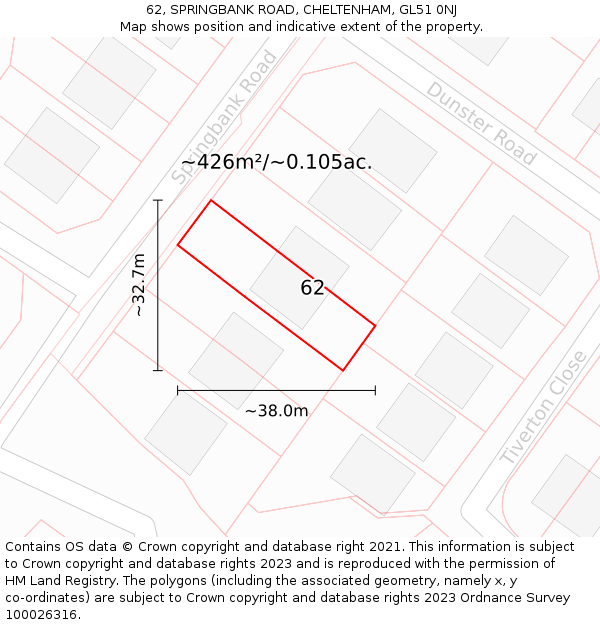 62, SPRINGBANK ROAD, CHELTENHAM, GL51 0NJ: Plot and title map