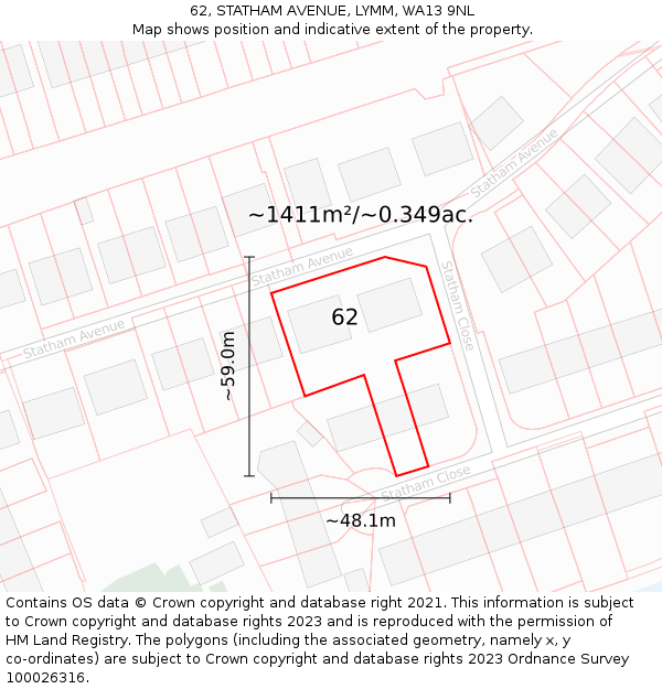 62, STATHAM AVENUE, LYMM, WA13 9NL: Plot and title map