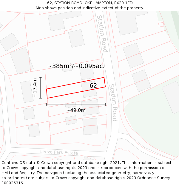 62, STATION ROAD, OKEHAMPTON, EX20 1ED: Plot and title map