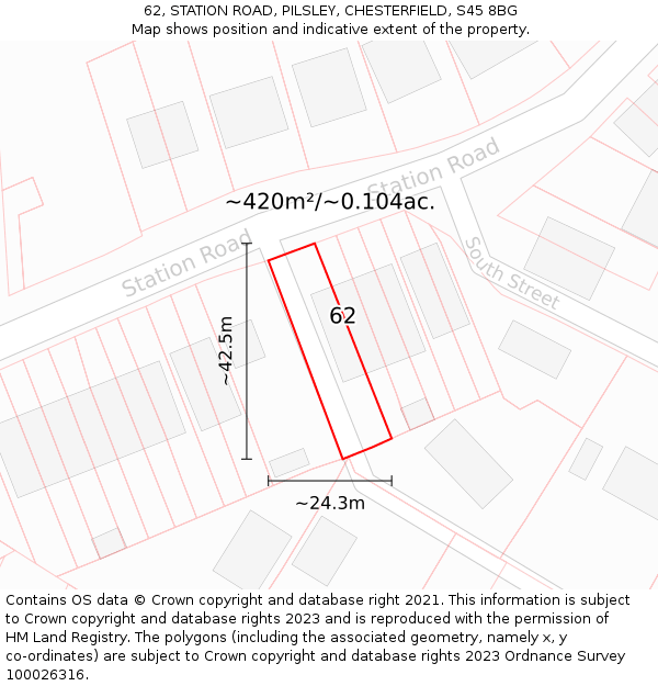 62, STATION ROAD, PILSLEY, CHESTERFIELD, S45 8BG: Plot and title map