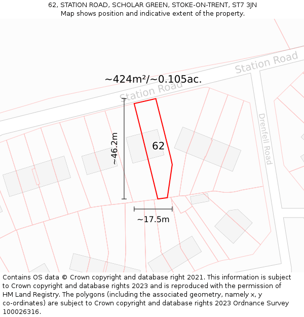 62, STATION ROAD, SCHOLAR GREEN, STOKE-ON-TRENT, ST7 3JN: Plot and title map