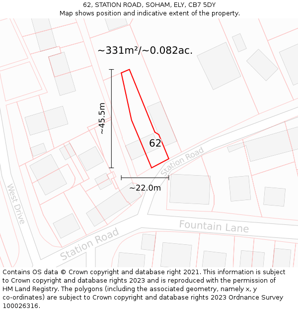 62, STATION ROAD, SOHAM, ELY, CB7 5DY: Plot and title map