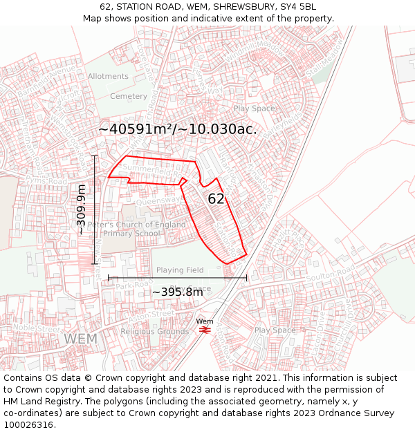 62, STATION ROAD, WEM, SHREWSBURY, SY4 5BL: Plot and title map