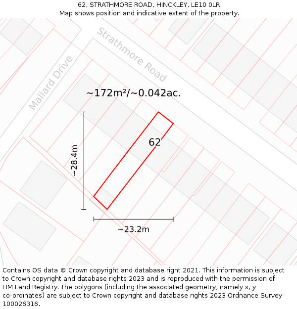 62, STRATHMORE ROAD, HINCKLEY, LE10 0LR: Plot and title map