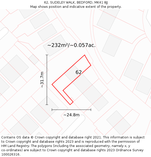 62, SUDELEY WALK, BEDFORD, MK41 8JJ: Plot and title map