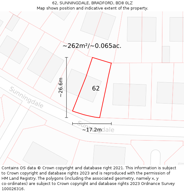 62, SUNNINGDALE, BRADFORD, BD8 0LZ: Plot and title map