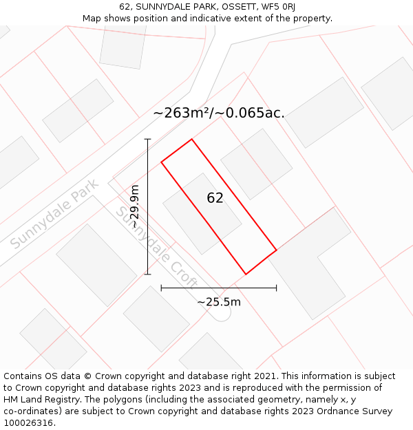 62, SUNNYDALE PARK, OSSETT, WF5 0RJ: Plot and title map