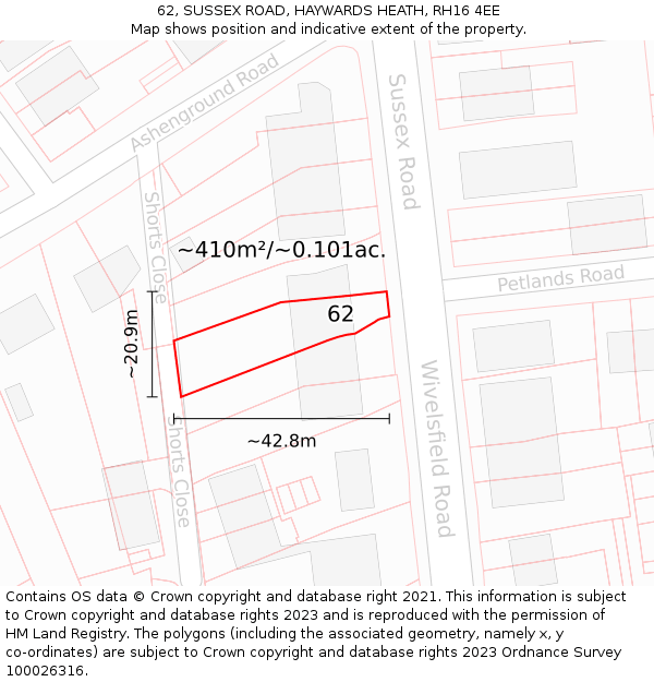 62, SUSSEX ROAD, HAYWARDS HEATH, RH16 4EE: Plot and title map