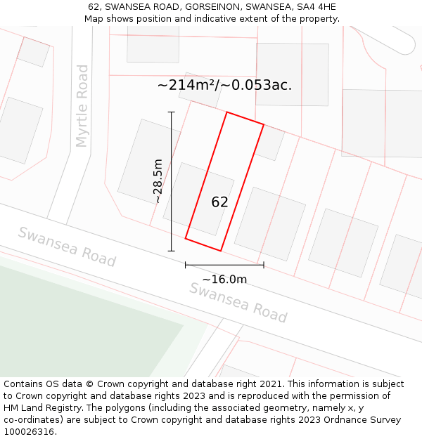 62, SWANSEA ROAD, GORSEINON, SWANSEA, SA4 4HE: Plot and title map