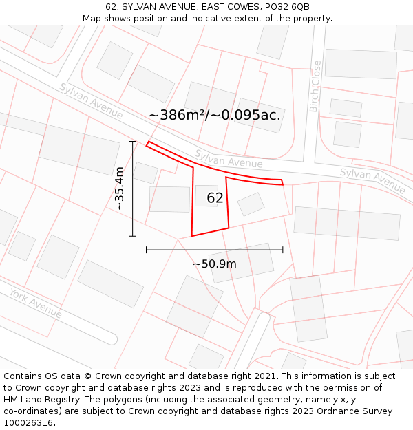 62, SYLVAN AVENUE, EAST COWES, PO32 6QB: Plot and title map