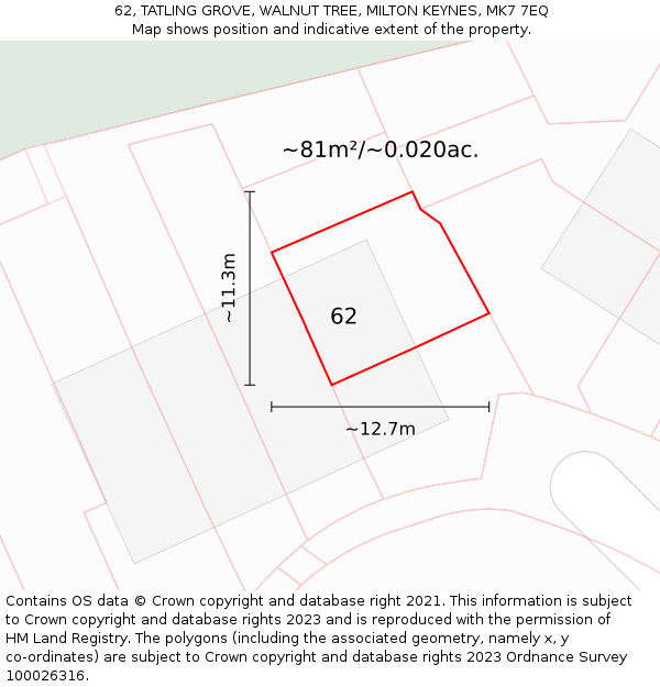 62, TATLING GROVE, WALNUT TREE, MILTON KEYNES, MK7 7EQ: Plot and title map