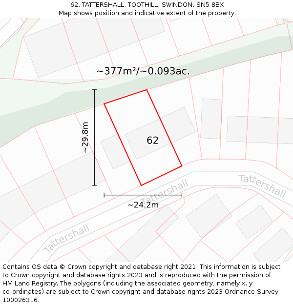 62, TATTERSHALL, TOOTHILL, SWINDON, SN5 8BX: Plot and title map