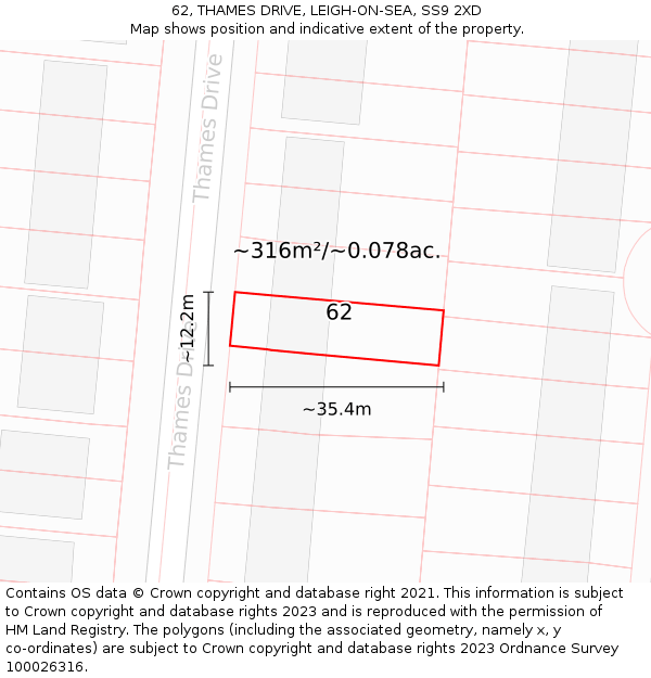 62, THAMES DRIVE, LEIGH-ON-SEA, SS9 2XD: Plot and title map