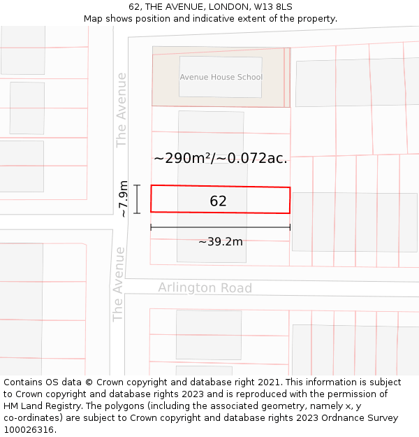 62, THE AVENUE, LONDON, W13 8LS: Plot and title map