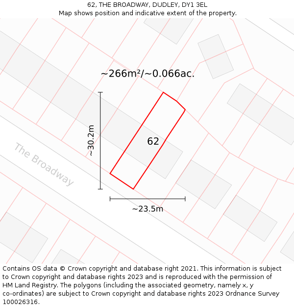 62, THE BROADWAY, DUDLEY, DY1 3EL: Plot and title map