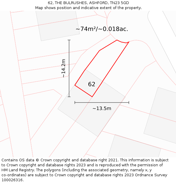 62, THE BULRUSHES, ASHFORD, TN23 5GD: Plot and title map