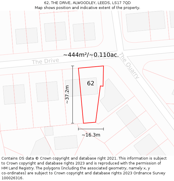 62, THE DRIVE, ALWOODLEY, LEEDS, LS17 7QD: Plot and title map