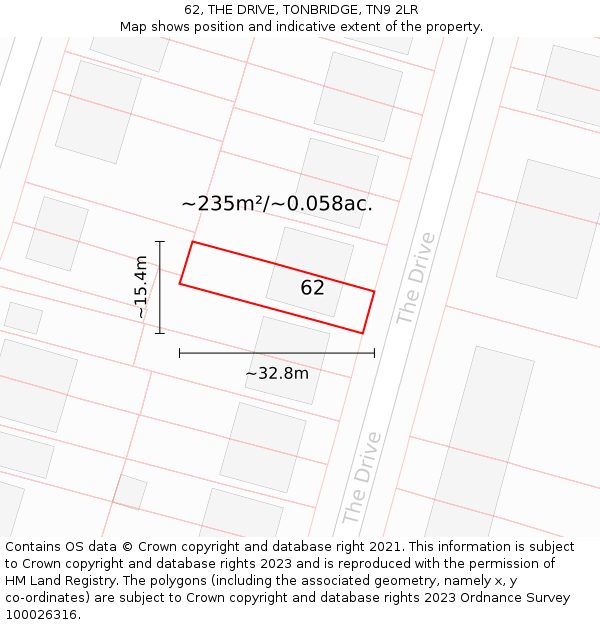 62, THE DRIVE, TONBRIDGE, TN9 2LR: Plot and title map