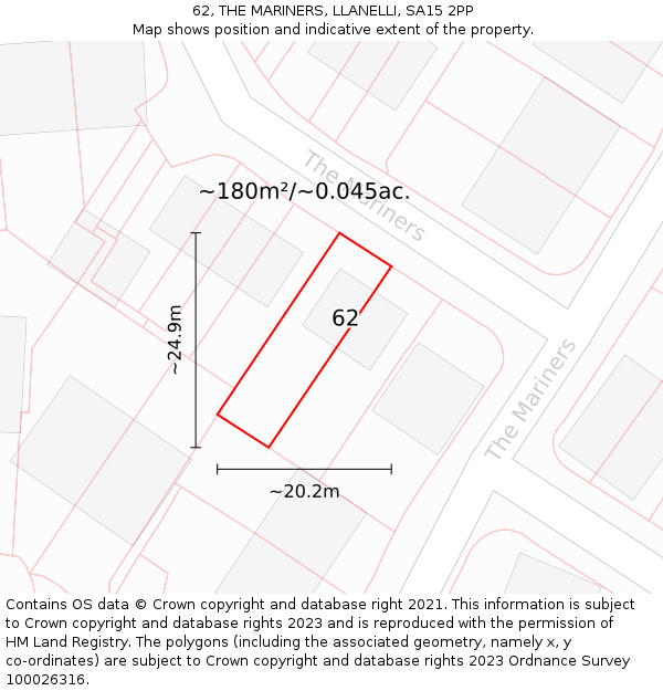 62, THE MARINERS, LLANELLI, SA15 2PP: Plot and title map