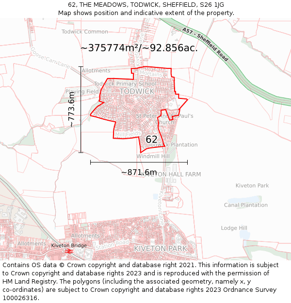 62, THE MEADOWS, TODWICK, SHEFFIELD, S26 1JG: Plot and title map
