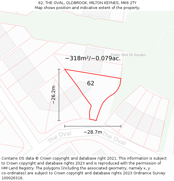 62, THE OVAL, OLDBROOK, MILTON KEYNES, MK6 2TY: Plot and title map