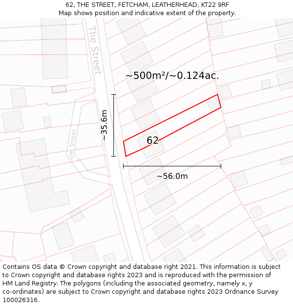 62, THE STREET, FETCHAM, LEATHERHEAD, KT22 9RF: Plot and title map