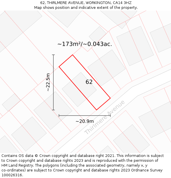 62, THIRLMERE AVENUE, WORKINGTON, CA14 3HZ: Plot and title map