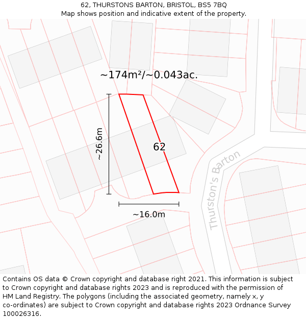 62, THURSTONS BARTON, BRISTOL, BS5 7BQ: Plot and title map