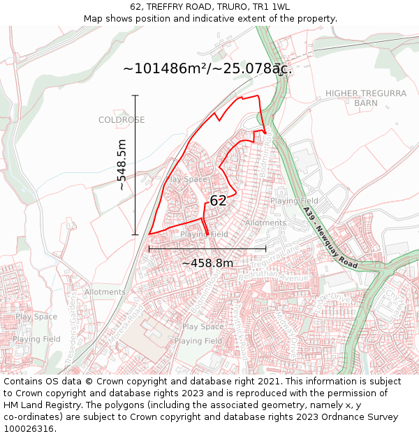 62, TREFFRY ROAD, TRURO, TR1 1WL: Plot and title map