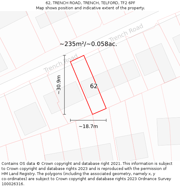 62, TRENCH ROAD, TRENCH, TELFORD, TF2 6PF: Plot and title map