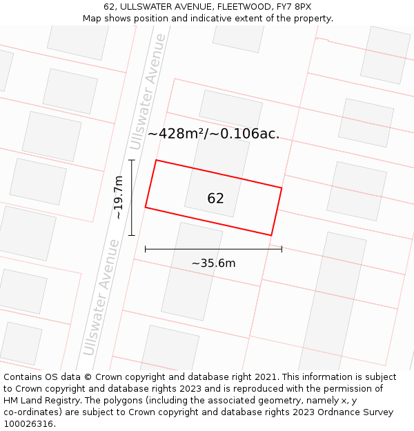 62, ULLSWATER AVENUE, FLEETWOOD, FY7 8PX: Plot and title map