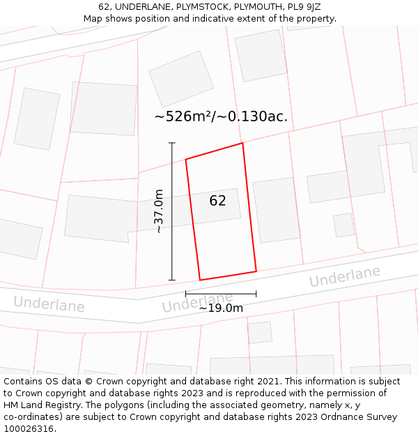 62, UNDERLANE, PLYMSTOCK, PLYMOUTH, PL9 9JZ: Plot and title map