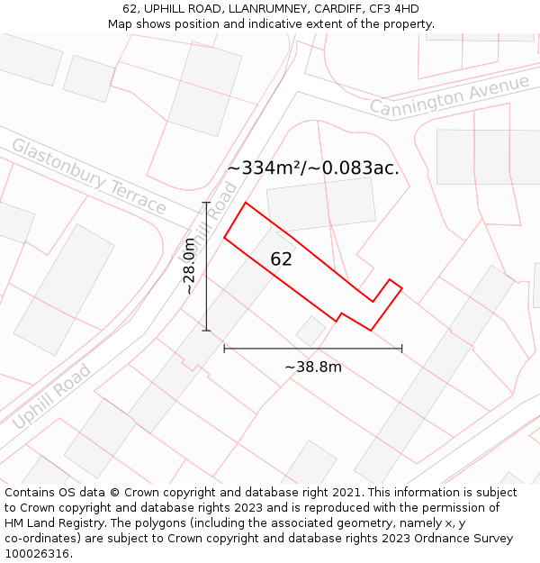 62, UPHILL ROAD, LLANRUMNEY, CARDIFF, CF3 4HD: Plot and title map