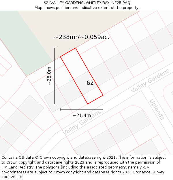 62, VALLEY GARDENS, WHITLEY BAY, NE25 9AQ: Plot and title map